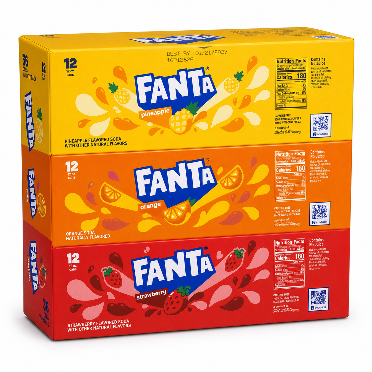Variety Pack of Fanta Soda, Orange, Pineapple & Strawberry