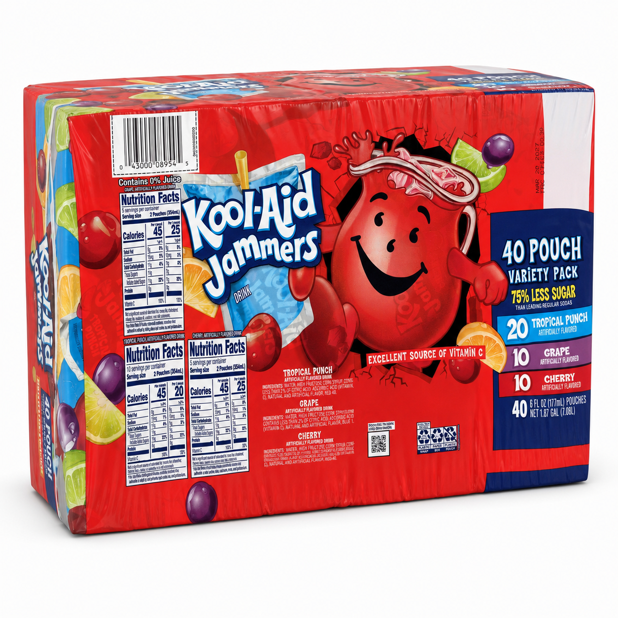 Kool-Aid Jammers Tropical Punch, Grape & Cherry Juice Pouches Variety Pack (6 fl. oz
