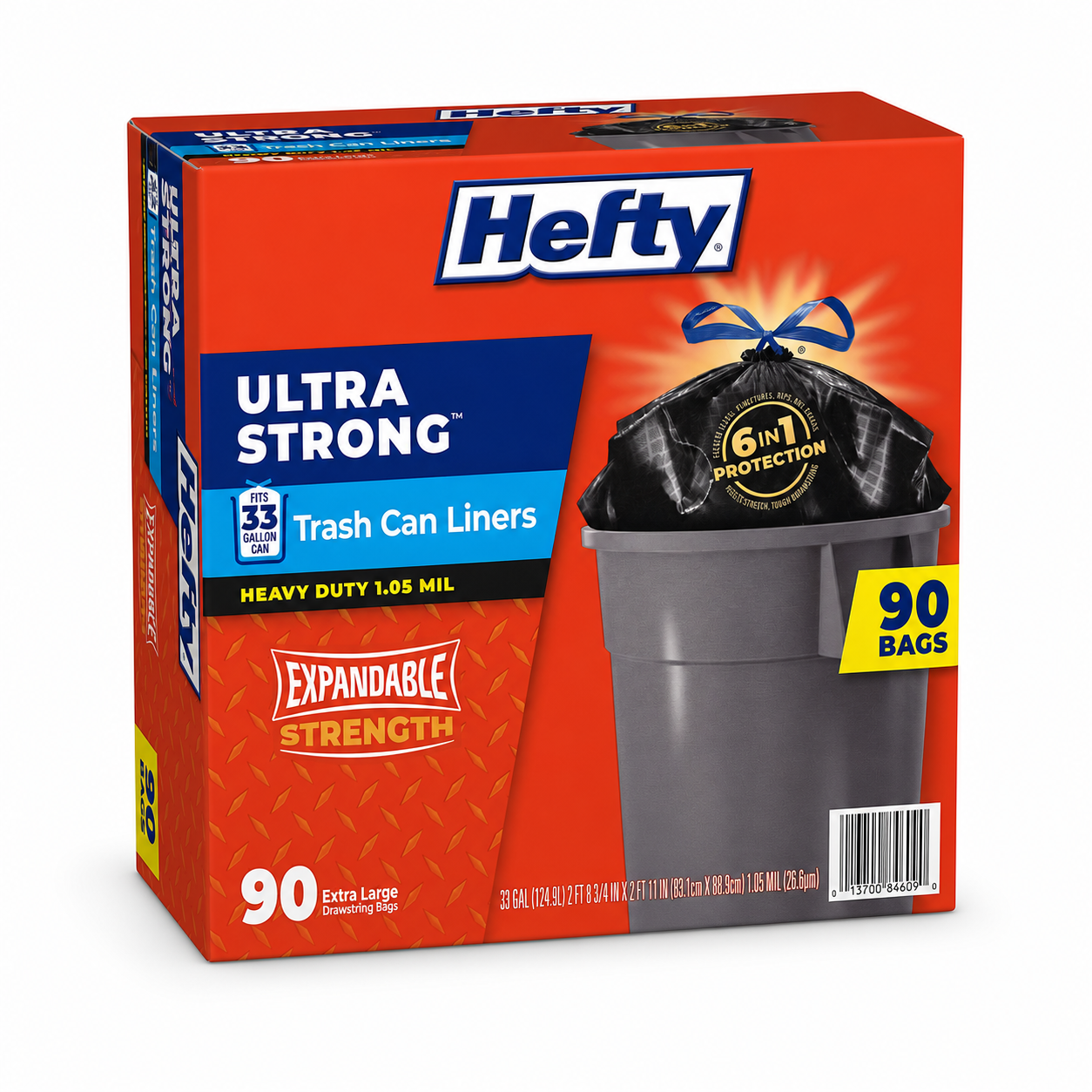 Hefty Ultra Strong 33 Gallon Heavy-Duty Extra-Large Trash Drawstring Bags 90 Count Box
